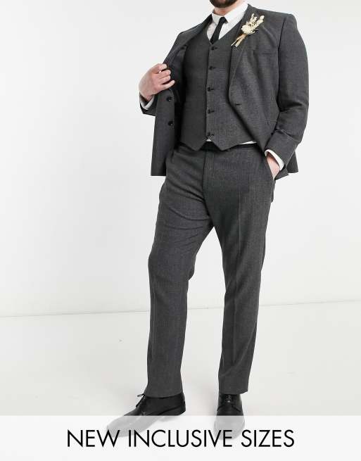 ASOS DESIGN - Bruiloft - Skinny pantalon van wolmix met visgraatmotief in antracietgrijs