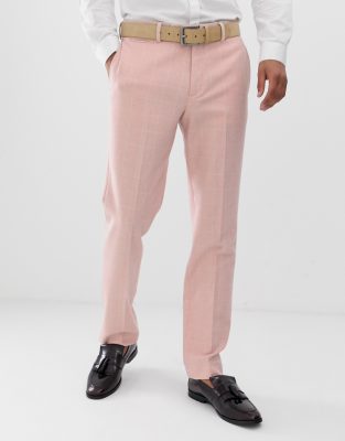 ASOS DESIGN wedding slim suit trousers in pink wool blend check Pink
