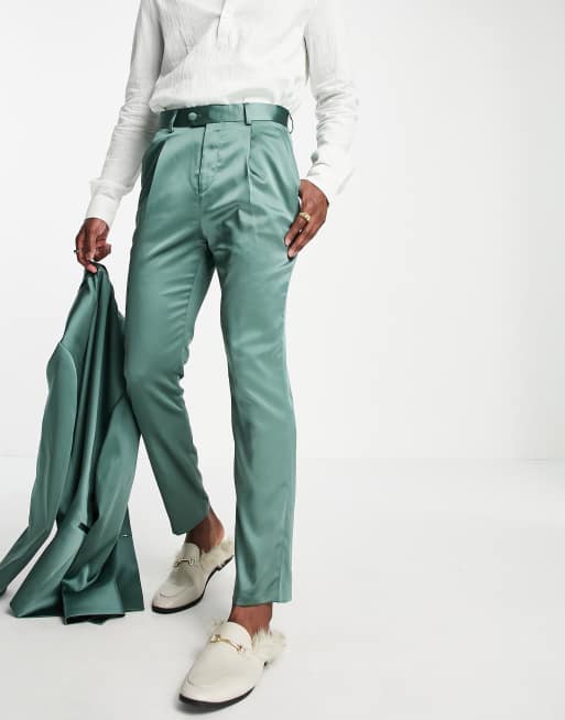 ASOS DESIGN - Bruiloft - Smaltoelopende pantalon in donkergroen