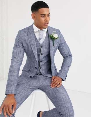 ASOS DESIGN wedding super skinny suit jacket in dark blue crosshatch-Navy Navy