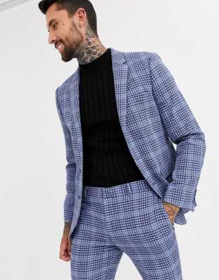 ASOS DESIGN  Wedding  Niebieska marynarka garniturowa w kratk? o bardzo obcis?ym kroju z mieszanki we?ny-Niebieski Niebieski