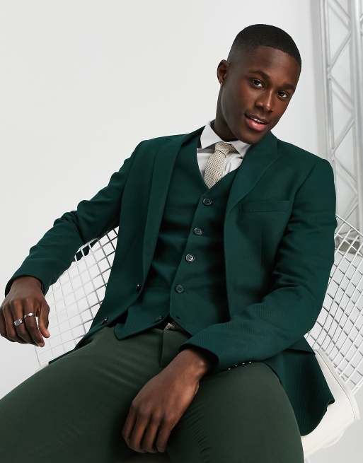 ASOS DESIGN - Bruiloft - Superskinny colbert in bosgroen met microtextuur