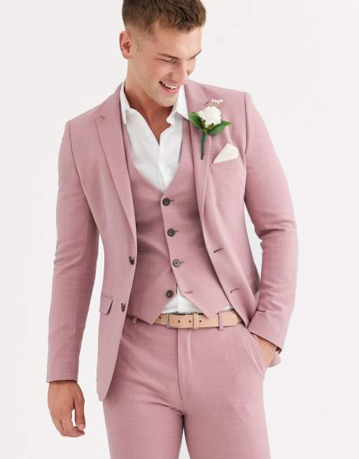 ASOS DESIGN - Bruiloft - Superskinny kostuum in crosshatch in roze, 2 van 4