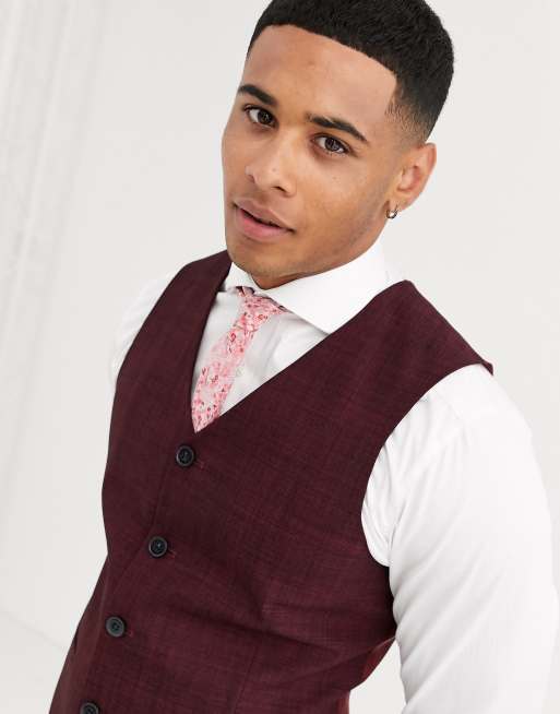 ASOS DESIGN - Bruiloft - Superskinny colbert in wijnrood met crosshatch, 3 van 4