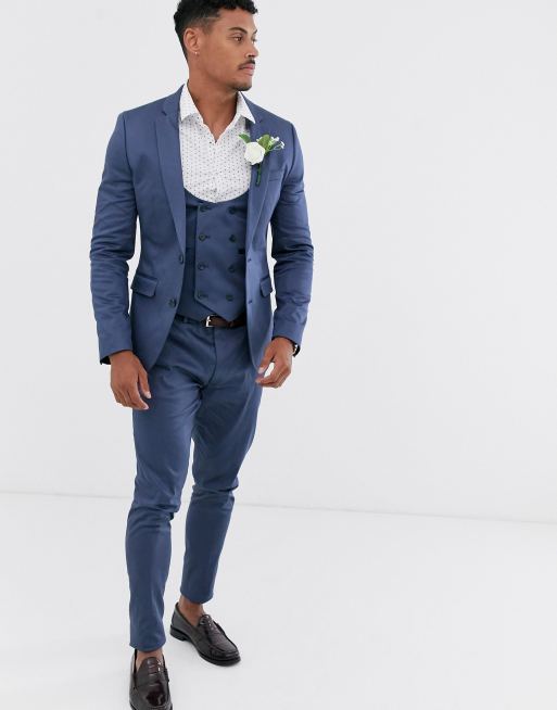 ASOS DESIGN - Superskinny bruiloftskostuum van stretchkatoen in indigoblauw, 2 van 3