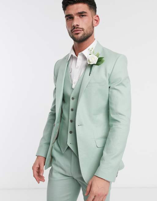  ASOS DESIGN - Wedding - Superskinny kostuum van katoenlinnen met stretch in muntgroen, 2 van 4