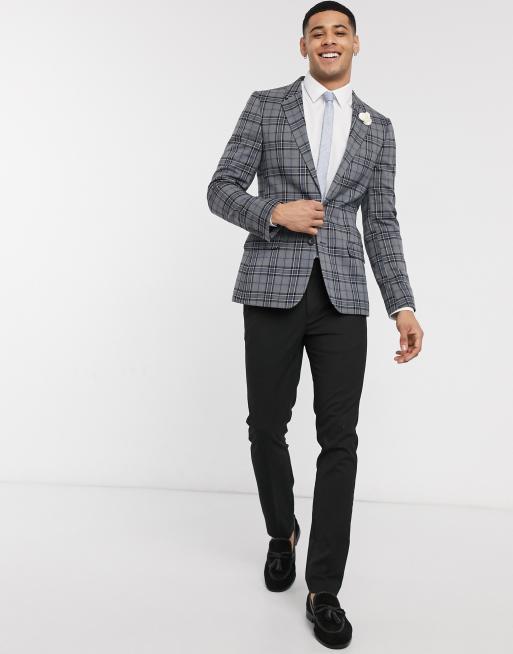 ASOS DESIGN - Bruiloft - Superskinny geruite blazer in grijs
