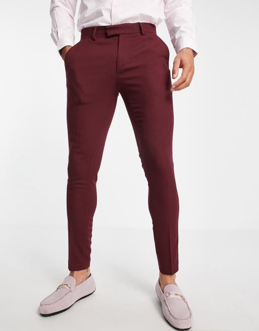 ASOS DESIGN - Bruiloft - Superskinny pantalon in bordeauxrood met fijne textuur