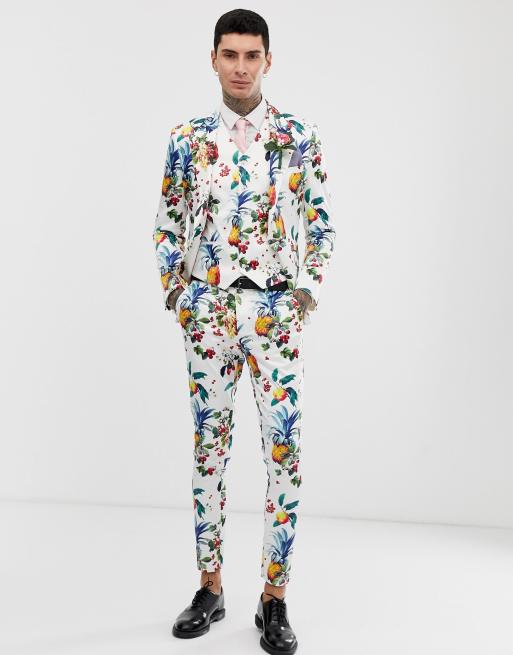 ASOS DESIGN - wedding - Superskinny bruiloftskostuum met fruit- en bloemenprint , 3 van 4