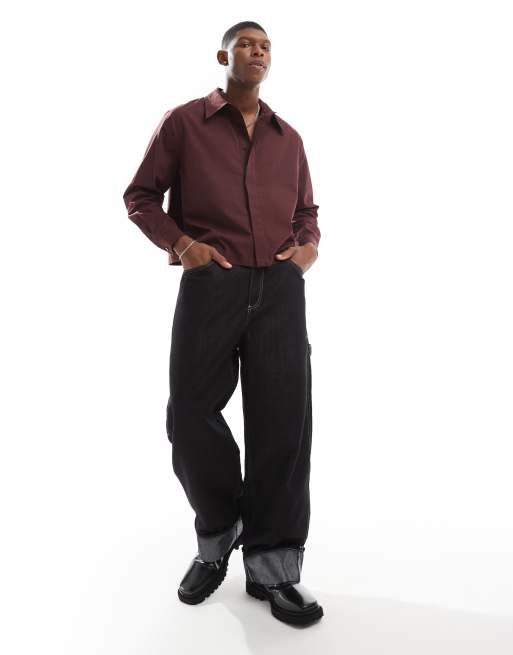 ASOS DESIGN - Brun afslappet cropped poplin-skjorte med skjult knapstolpe, 3 af 4