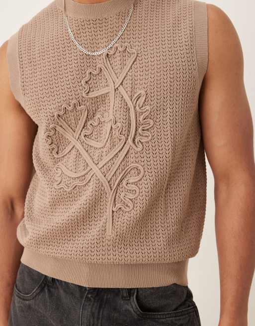 ASOS DESIGN - Brun afslappet firkantet top i tekstureret strik med blomsterbroderi, 4 af 4