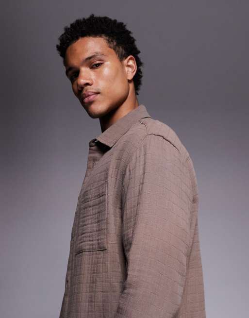ASOS DESIGN - Brun afslappet skjorte med tekstur, 4 af 5