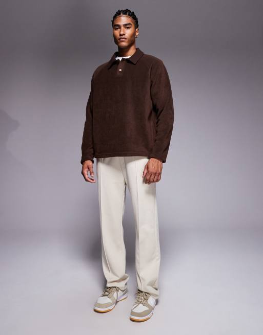 ASOS DESIGN - Brun afslappet sweatshirt med ribstrikket krave i fleece , 2 af 5