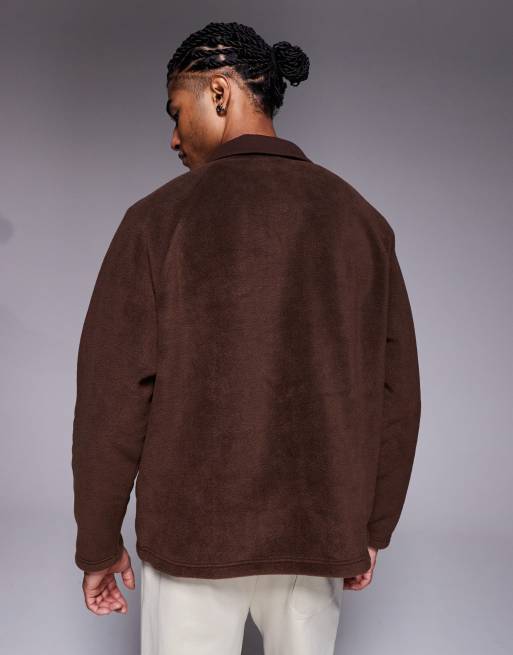 ASOS DESIGN - Brun afslappet sweatshirt med ribstrikket krave i fleece , 3 af 5