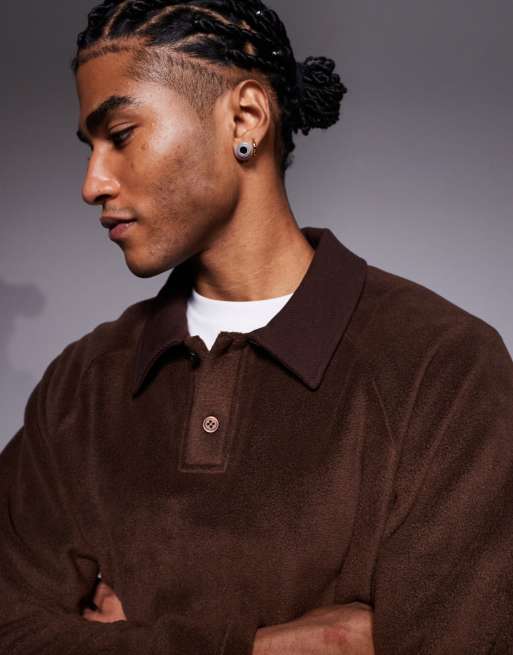 ASOS DESIGN - Brun afslappet sweatshirt med ribstrikket krave i fleece , 5 af 5