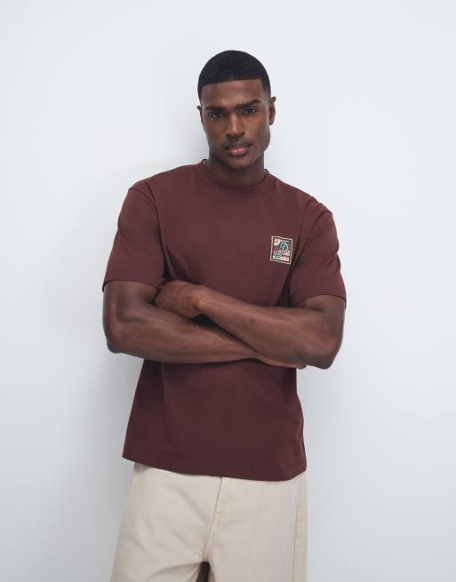 ASOS DESIGN - Brun afslappet T-shirt med mosaikgrafik, 4 af 7