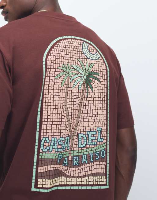 ASOS DESIGN - Brun afslappet T-shirt med mosaikgrafik, 5 af 7