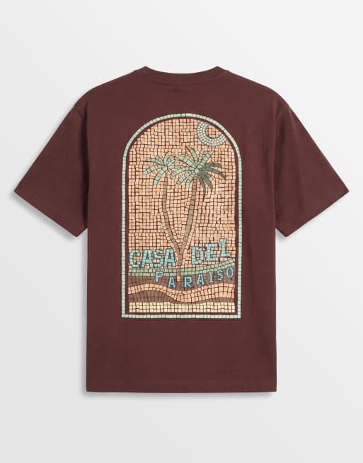 ASOS DESIGN - Brun afslappet T-shirt med mosaikgrafik, 6 af 7