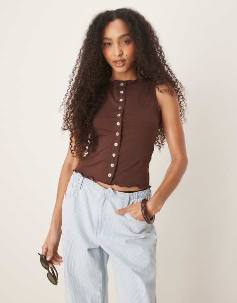 ASOS DESIGN – Brun, ärmlös kofta i mjuk bomull - view 1