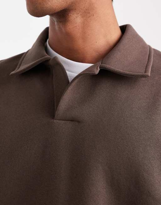 ASOS DESIGN – Brun, avslappnad pikétröja med korta ärmar i sweatshirtmaterial, del av set, 5 av 5
