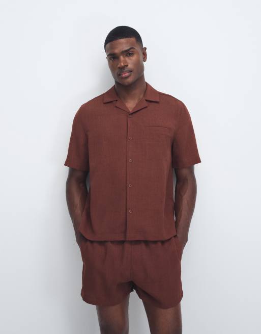 ASOS DESIGN – Brunt set i linneliknande tyg, 2 av 3