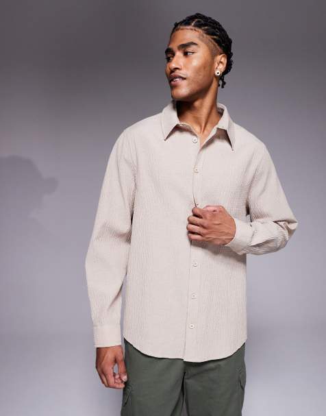ASOS DESIGN – Brun, avslappnad skjorta med krinklad textur - view 1