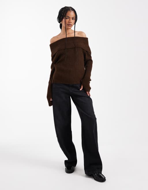 ASOS DESIGN - Brun bardot-striktrøje, 2 af 4