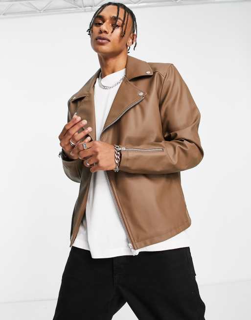 ASOS DESIGN - Brun bikerjakke i imiteret læder
