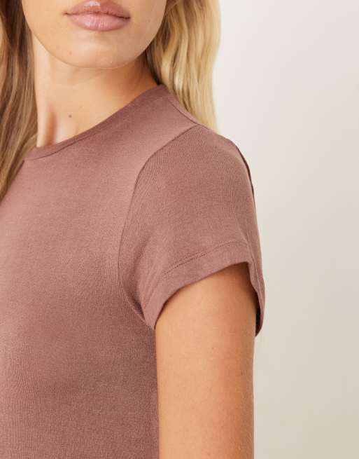 ASOS DESIGN - Brun blød børstet baby-T-shirt i lounge-stil, 3 af 4