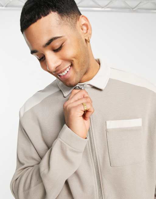 ASOS DESIGN – Brun blockfärgad jacka i jersey med dragkedja