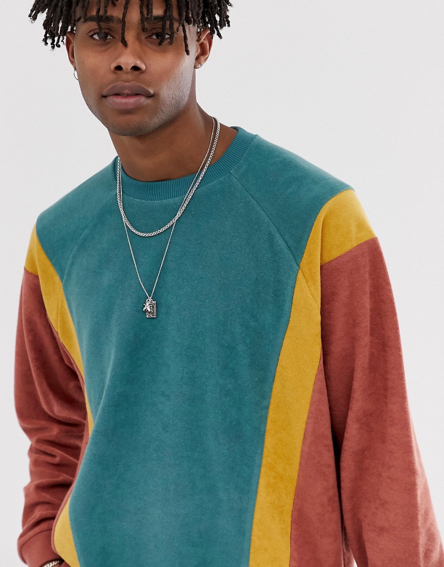 ASOS DESIGN – Brun, blockfärgad sweatshirt i frotté med oversize-passform