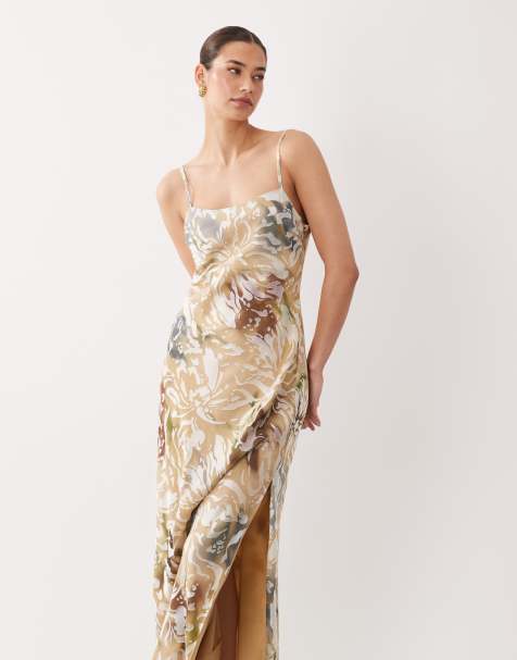 ASOS DESIGN – Brun, blommig slipklänning i devoré - view 1