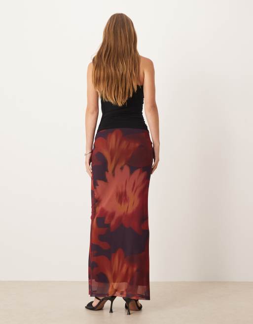 ASOS DESIGN – Brun, blommönstrad, rak maxikjol med låg midja, del av set, 2 av 5
