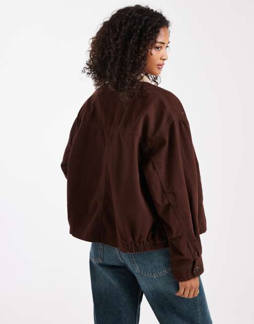 ASOS DESIGN – Brun bomberjacka i arbetsstil med beige krage, 4 av 4