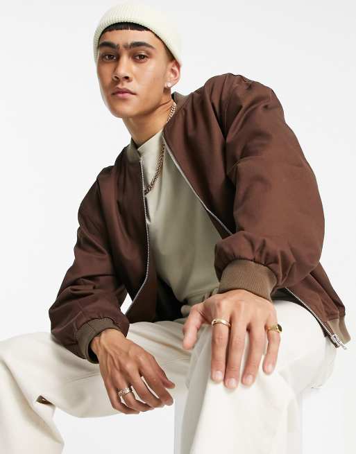 ASOS DESIGN – Brun bomberjacka i oversize
