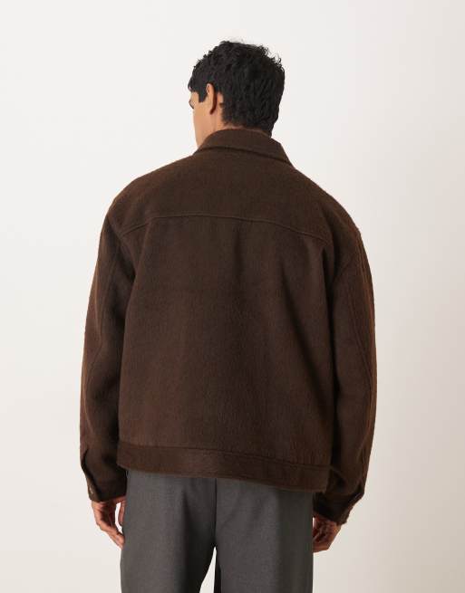 ASOS DESIGN – Brun, borstad harrington-jacka i yllelook, 3 av 5