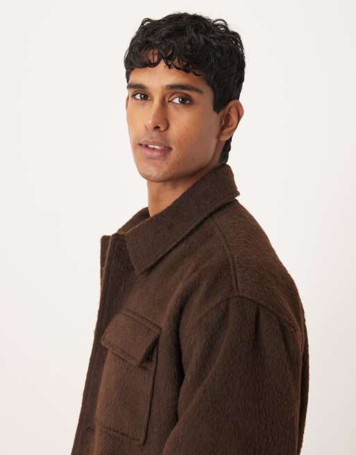 ASOS DESIGN – Brun, borstad harrington-jacka i yllelook, 4 av 5