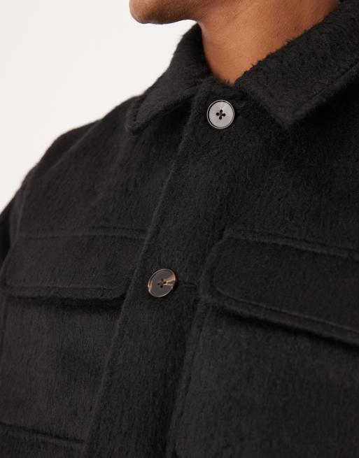 ASOS DESIGN – Brun, borstad harrington-jacka i yllestil, 5 av 5