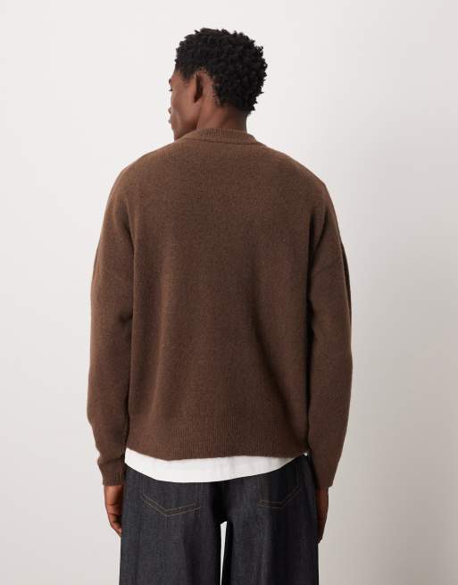 ASOS DESIGN – Brun, borstad, stickad tröja i oversize med rund halsringning, 3 av 5