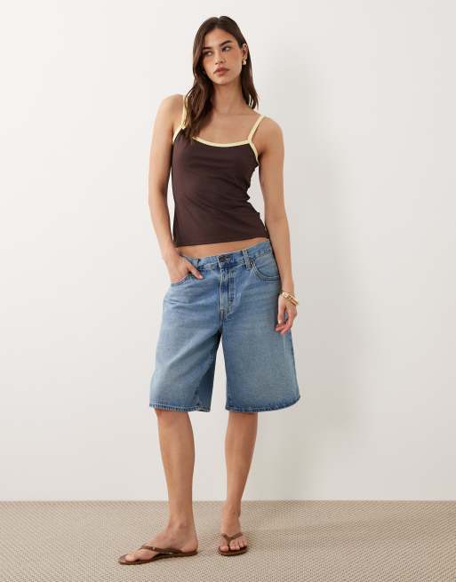 ASOS DESIGN - Brun cami-top med gule kantbånd i kontrast, 2 af 4