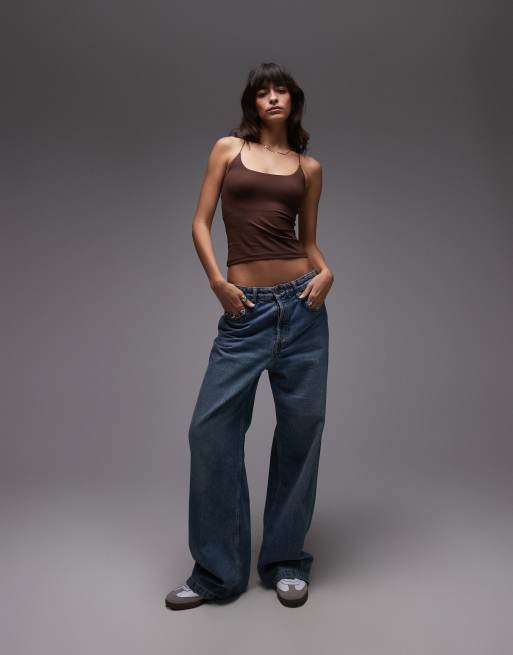 ASOS DESIGN - Brun camisol i polyamid med bred dyb rund hals, 4 af 4