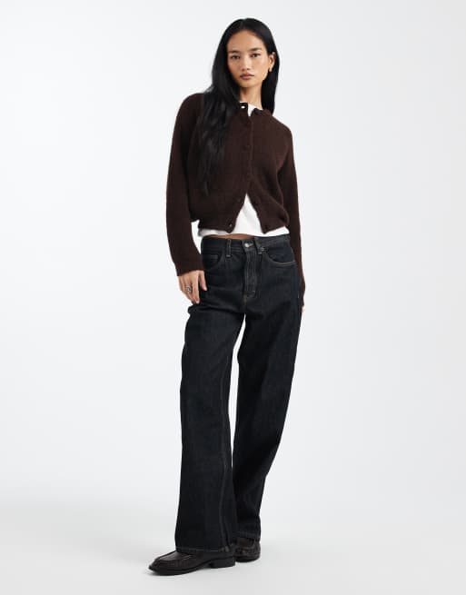 ASOS DESIGN - Brun cardigan med puffet kant i strikket uldbladning, 2 af 4