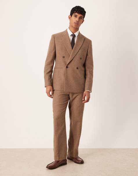 ASOS DESIGN - Brun dobbeltradet habit i uldblanding i regular fit - view 1