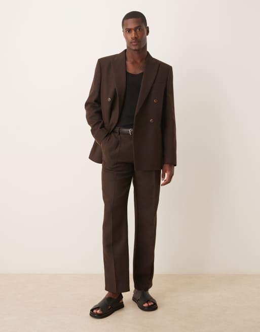 ASOS DESIGN - Brun dobbeltradet habitjakke i uldblanding i regular fit, 2 af 5
