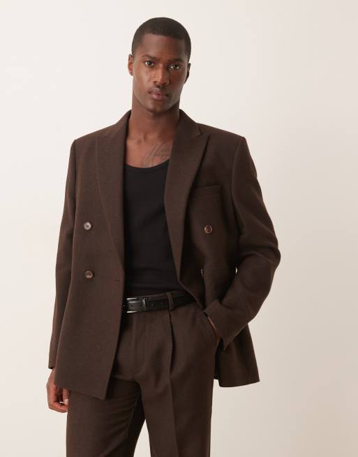 ASOS DESIGN - Brun dobbeltradet habitjakke i uldblanding i regular fit, 3 af 5