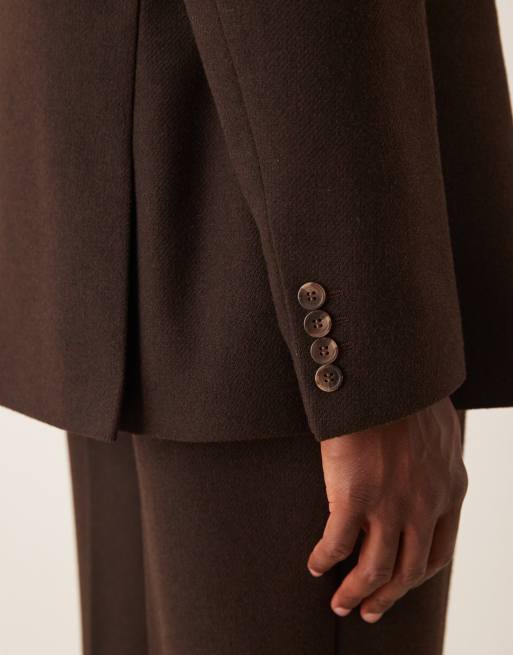 ASOS DESIGN - Brun dobbeltradet habitjakke i uldblanding i regular fit, 4 af 5