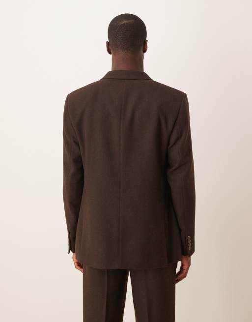 ASOS DESIGN - Brun dobbeltradet habitjakke i uldblanding i regular fit, 5 af 5