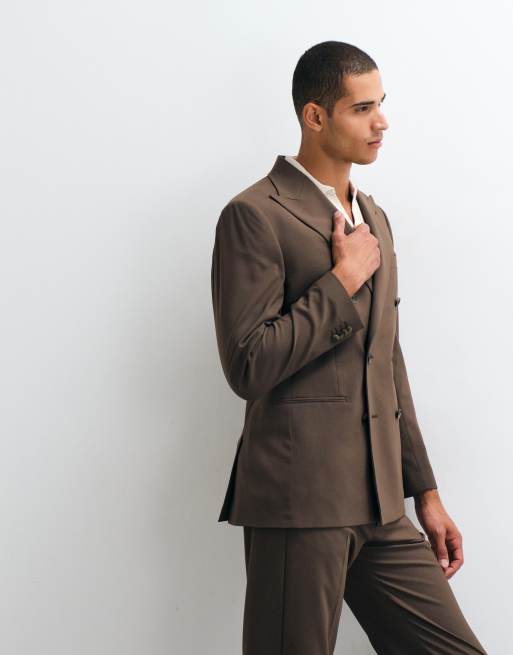ASOS DESIGN – Brun, dubbelknäppt kavaj med regular passform, del av kostym, 2 av 5
