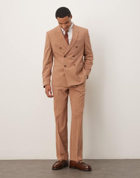 ASOS DESIGN – Brun, dubbelknäppt kostym med regular fit - view 1