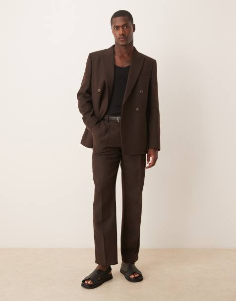 ASOS DESIGN – Brun, dubbelknäppt, regular kostym i ylletyg - view 1